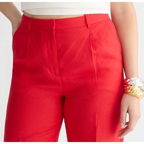 NWT J. Crew Wide-Leg Essential Pant In Red Linen 14 - Picture 2 of 9